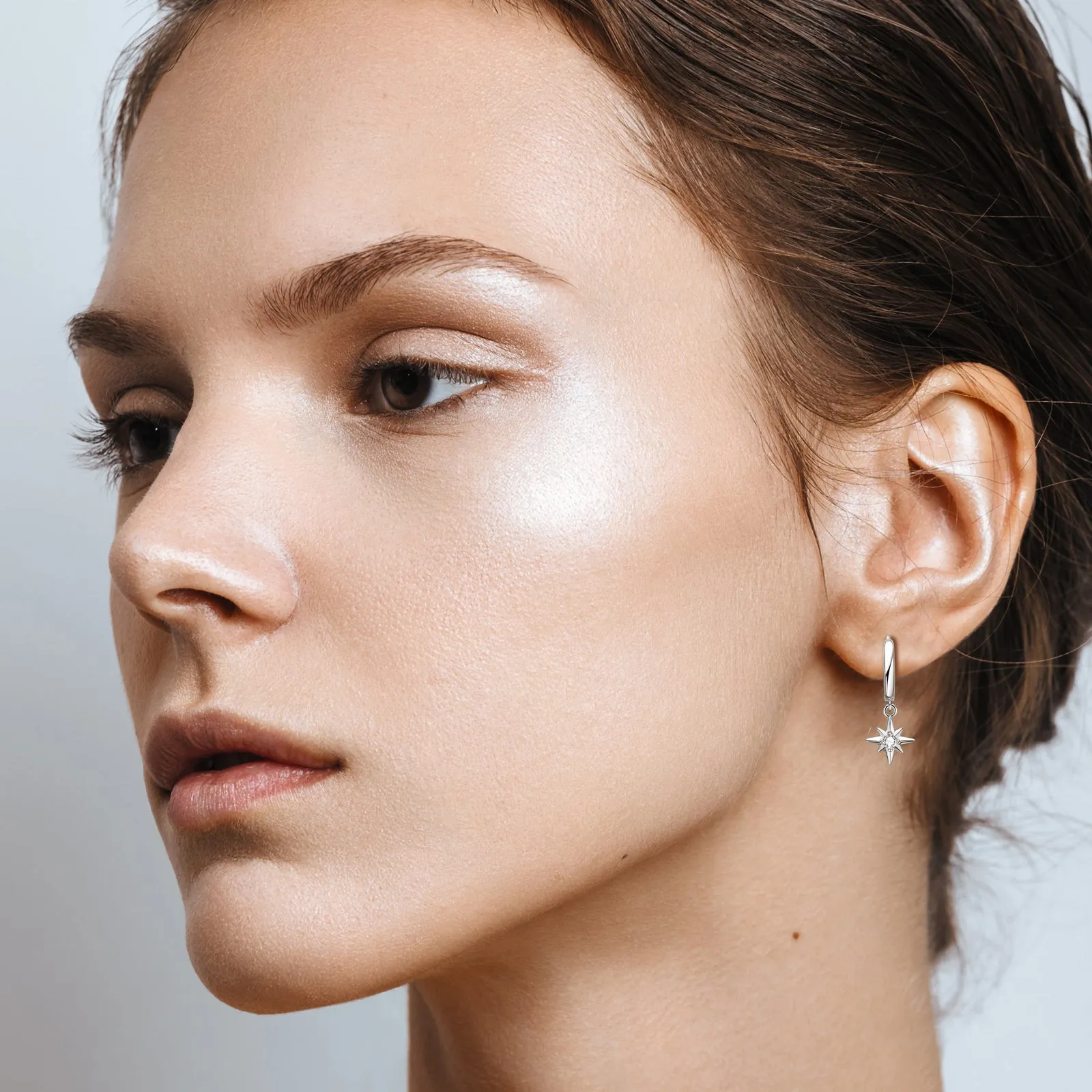0.12CTW. Round Cut Moissanite Dangle Hoop Earrings