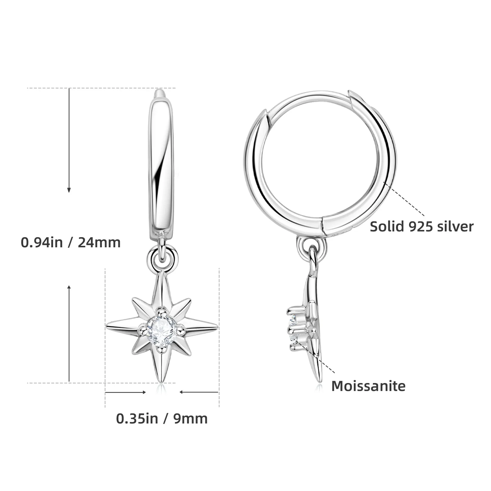 0.12CTW. Round Cut Moissanite Dangle Hoop Earrings