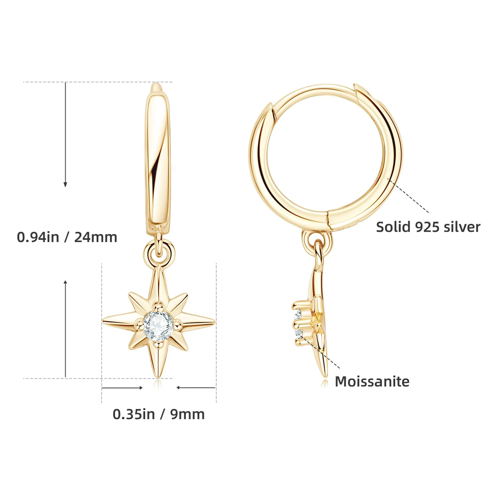 0.12CTW. Round Cut Moissanite Dangle Hoop Earrings