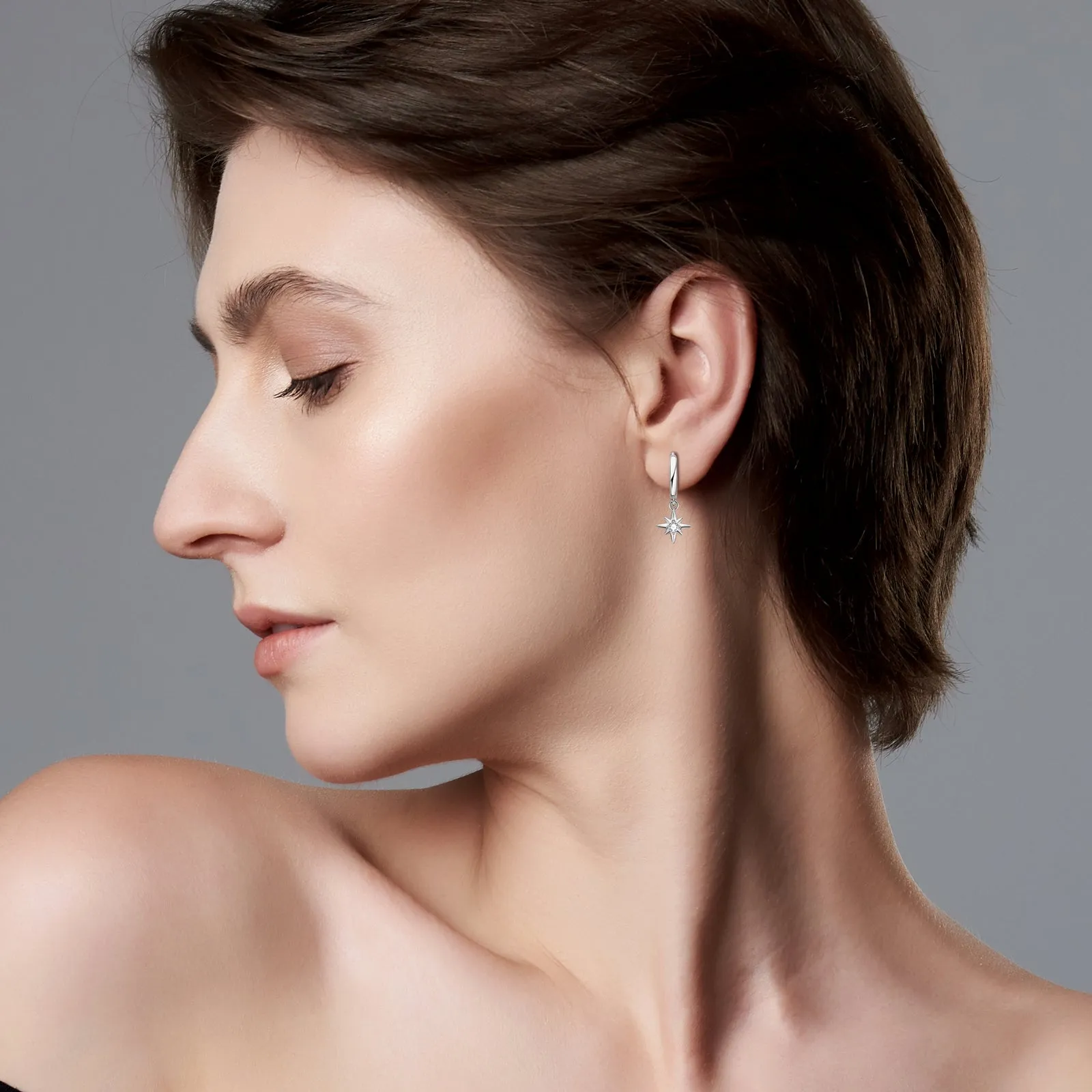 0.12CTW. Round Cut Moissanite Dangle Hoop Earrings