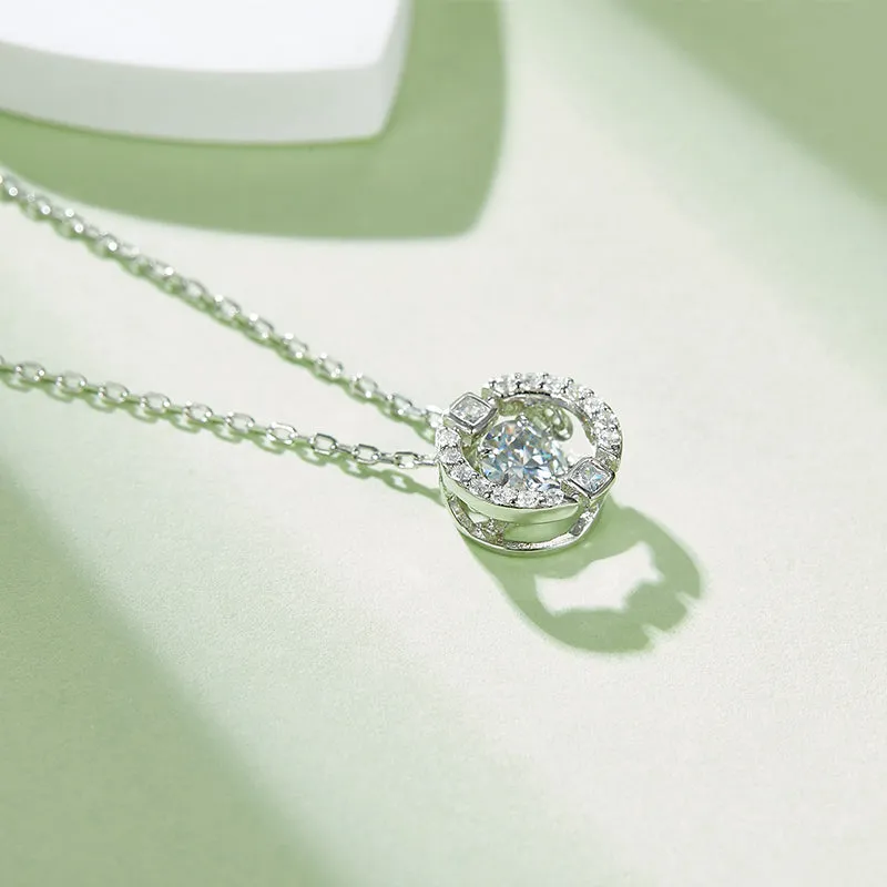 0.5CT Round Cut Dancing Moissanite Pendant Necklace