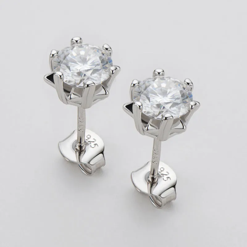 0.5ct/1.0ct Snowflake Round Brilliant Cut Moissanite Stud Earrings