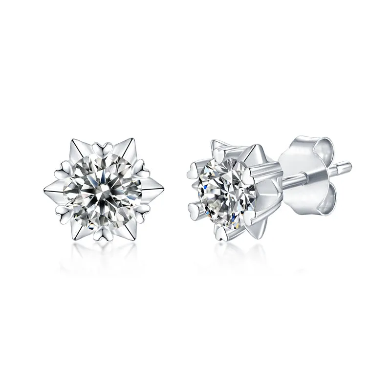 0.5ct/1.0ct Snowflake Round Brilliant Cut Moissanite Stud Earrings