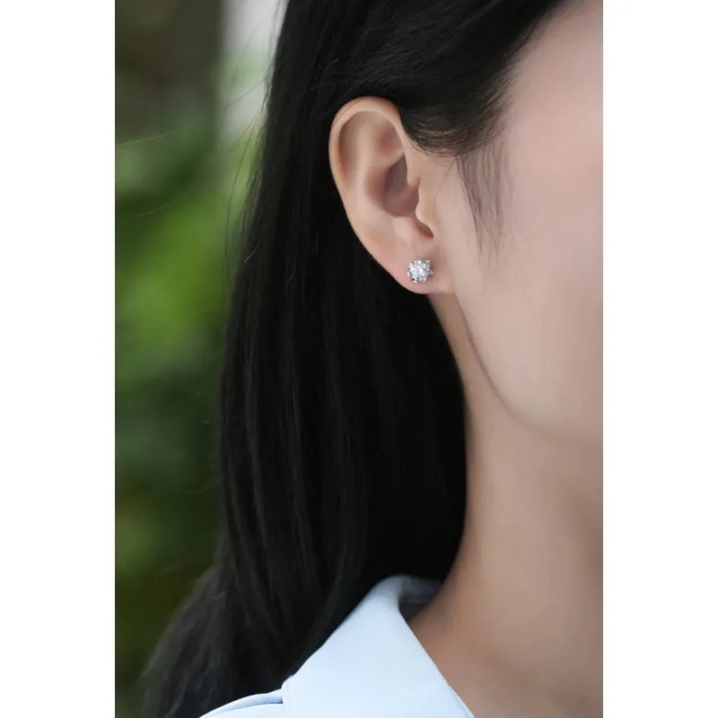 0.5ct/1.0ct Snowflake Round Brilliant Cut Moissanite Stud Earrings