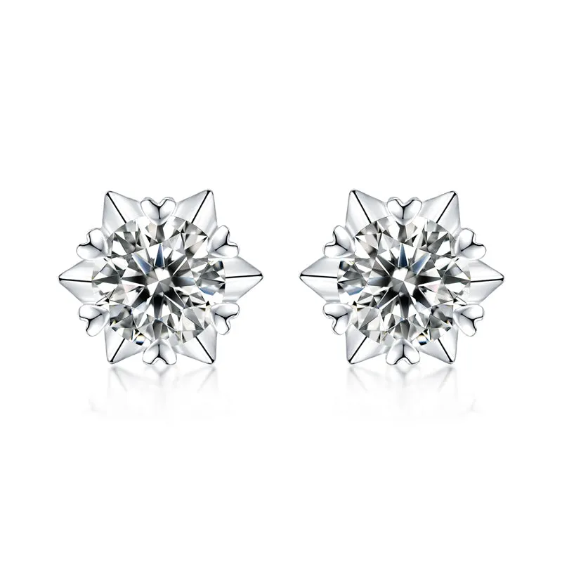 0.5ct/1.0ct Snowflake Round Brilliant Cut Moissanite Stud Earrings