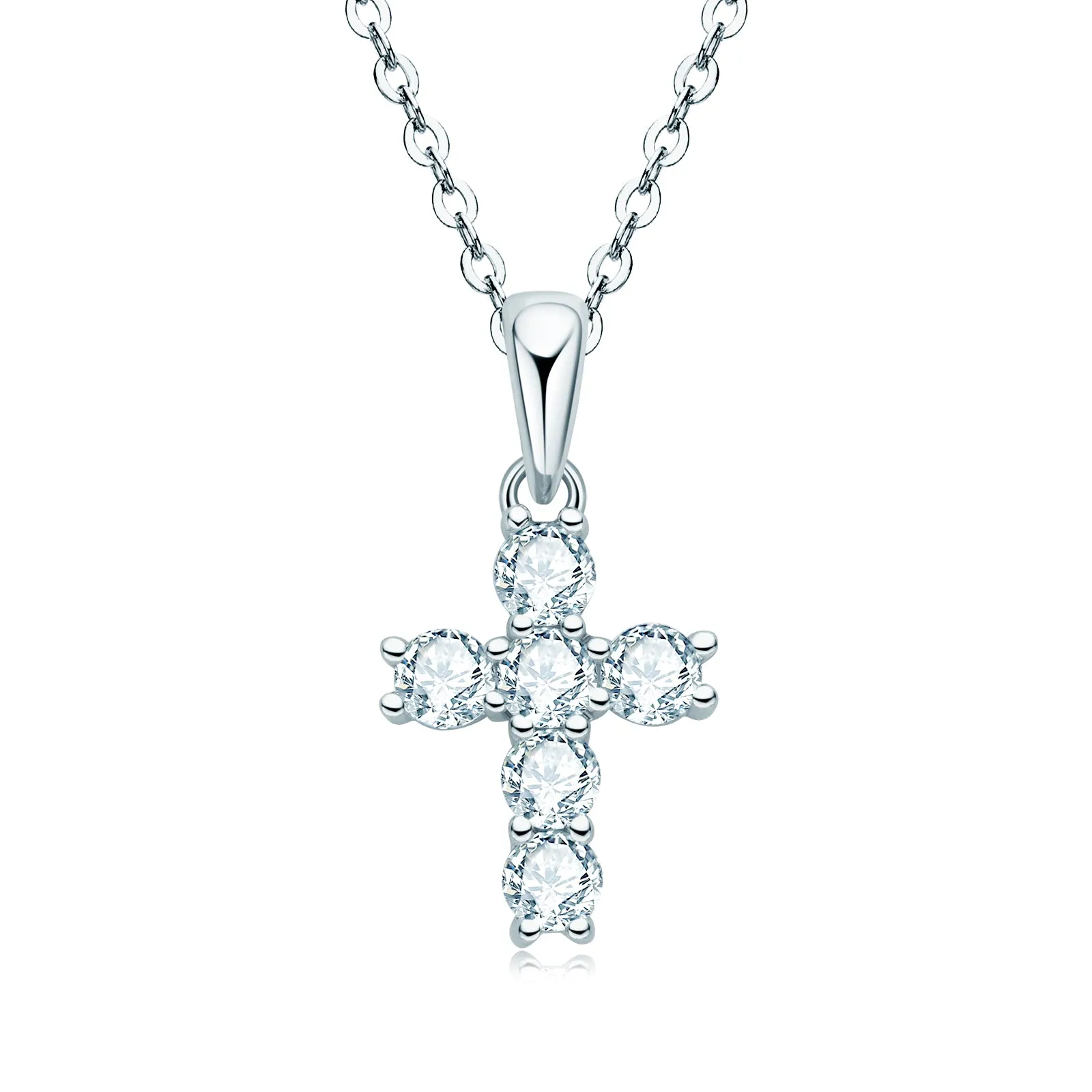 0.6CTW. Round Cut Moissanite Cross Pendant Necklace