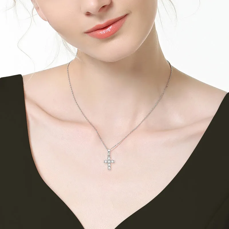 0.6CTW. Round Cut Moissanite Cross Pendant Necklace