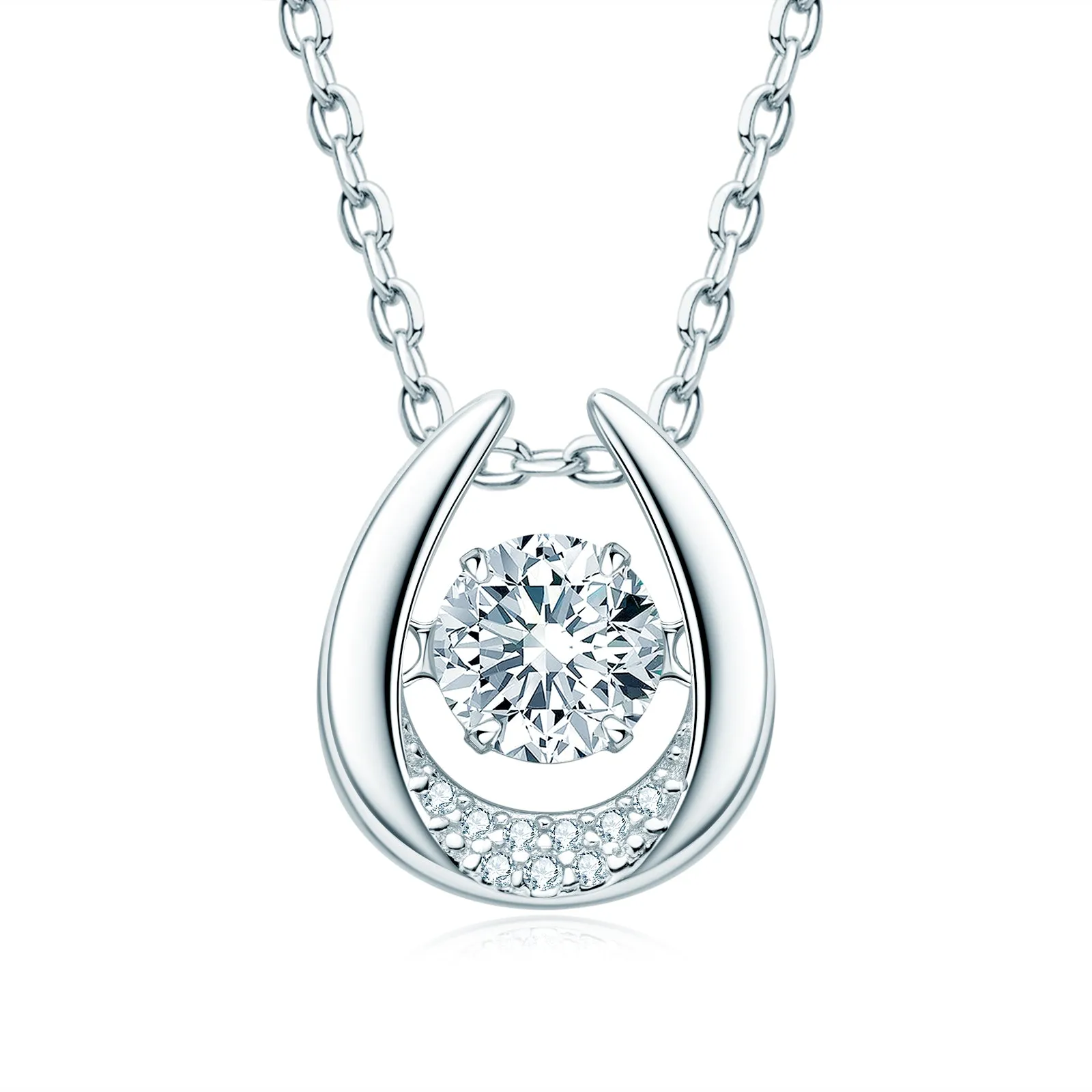 0.8ct Dancing Moissanite Lucky Horseshoe Pendant Necklace