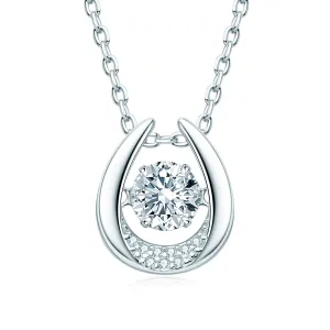 0.8ct Dancing Moissanite Lucky Horseshoe Pendant Necklace