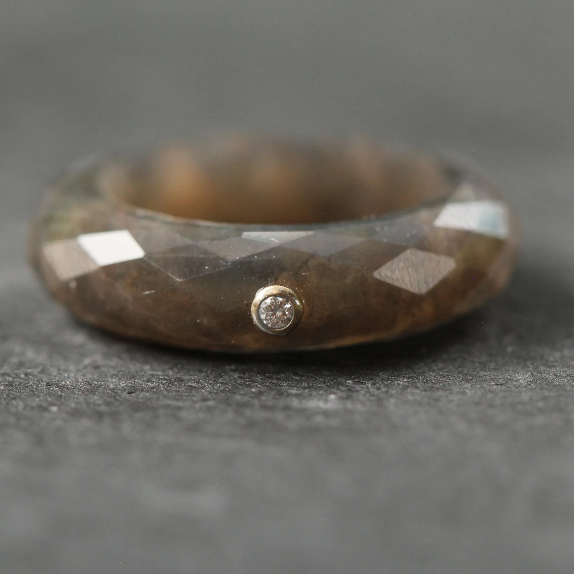 14k Gold Diamond   Moonstone Band Ring