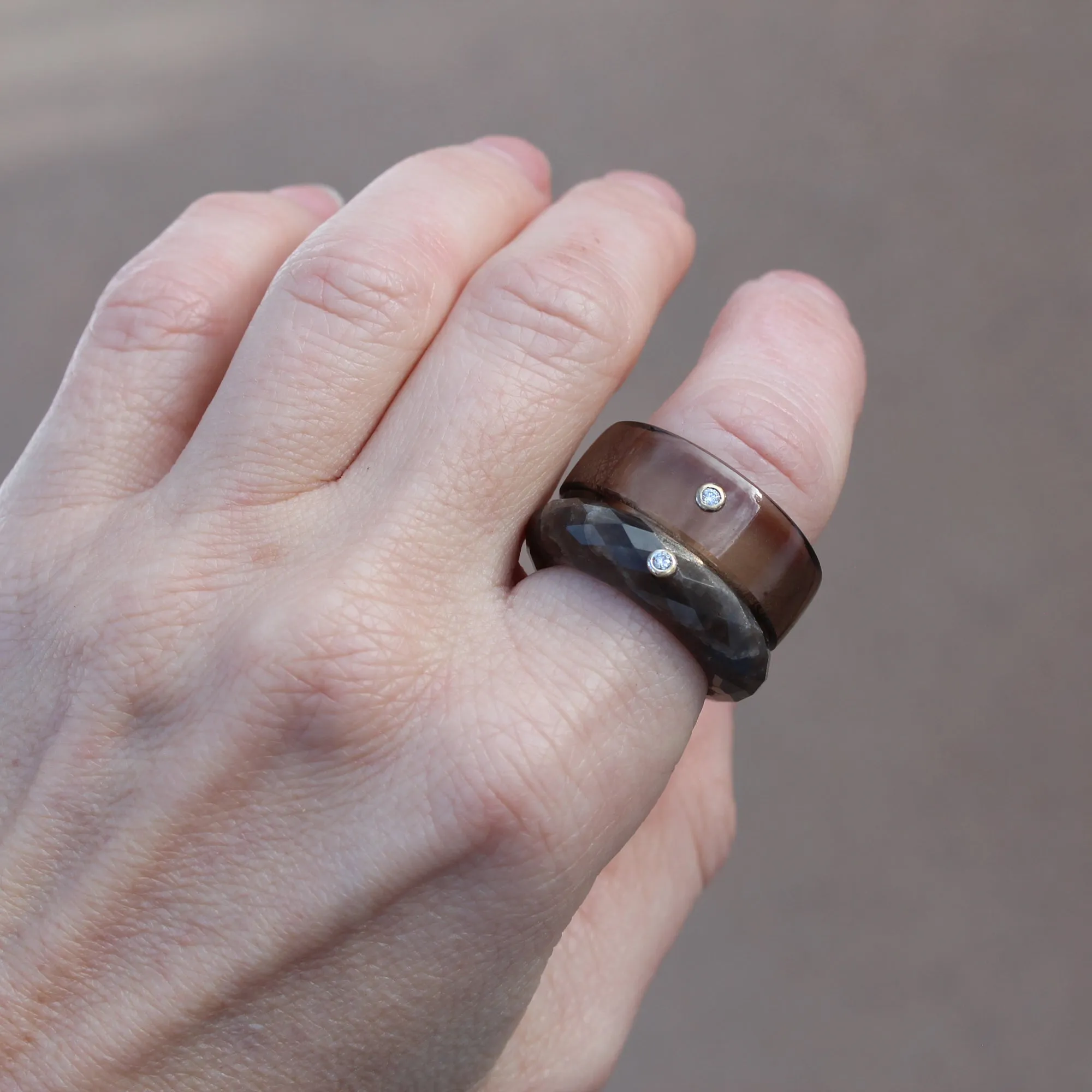 14k Gold Diamond   Moonstone Band Ring