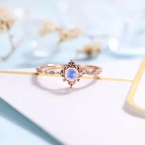 14k Rose Gold Vintage Moonstone Diamond Ring