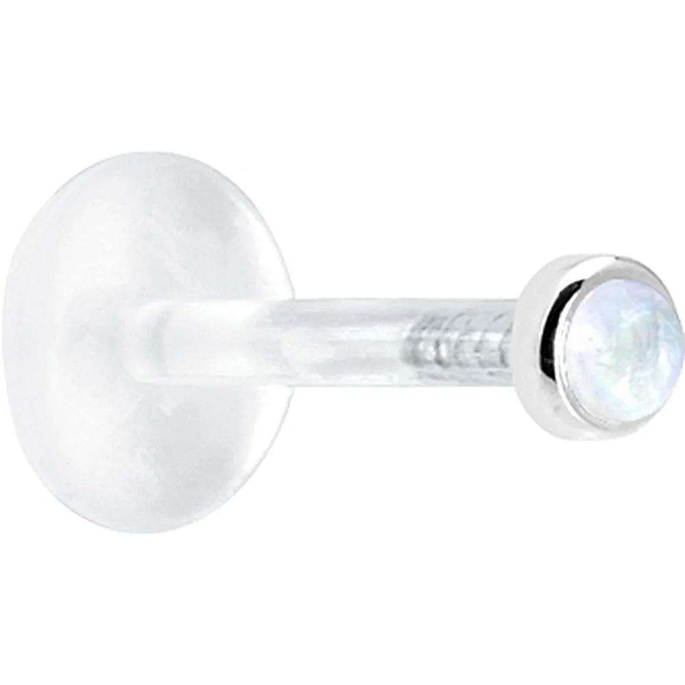 16 Gauge 1/4 Solid 14KT White Gold 2mm Genuine Rainbow Moonstone Bioplast Tragus Earring Stud