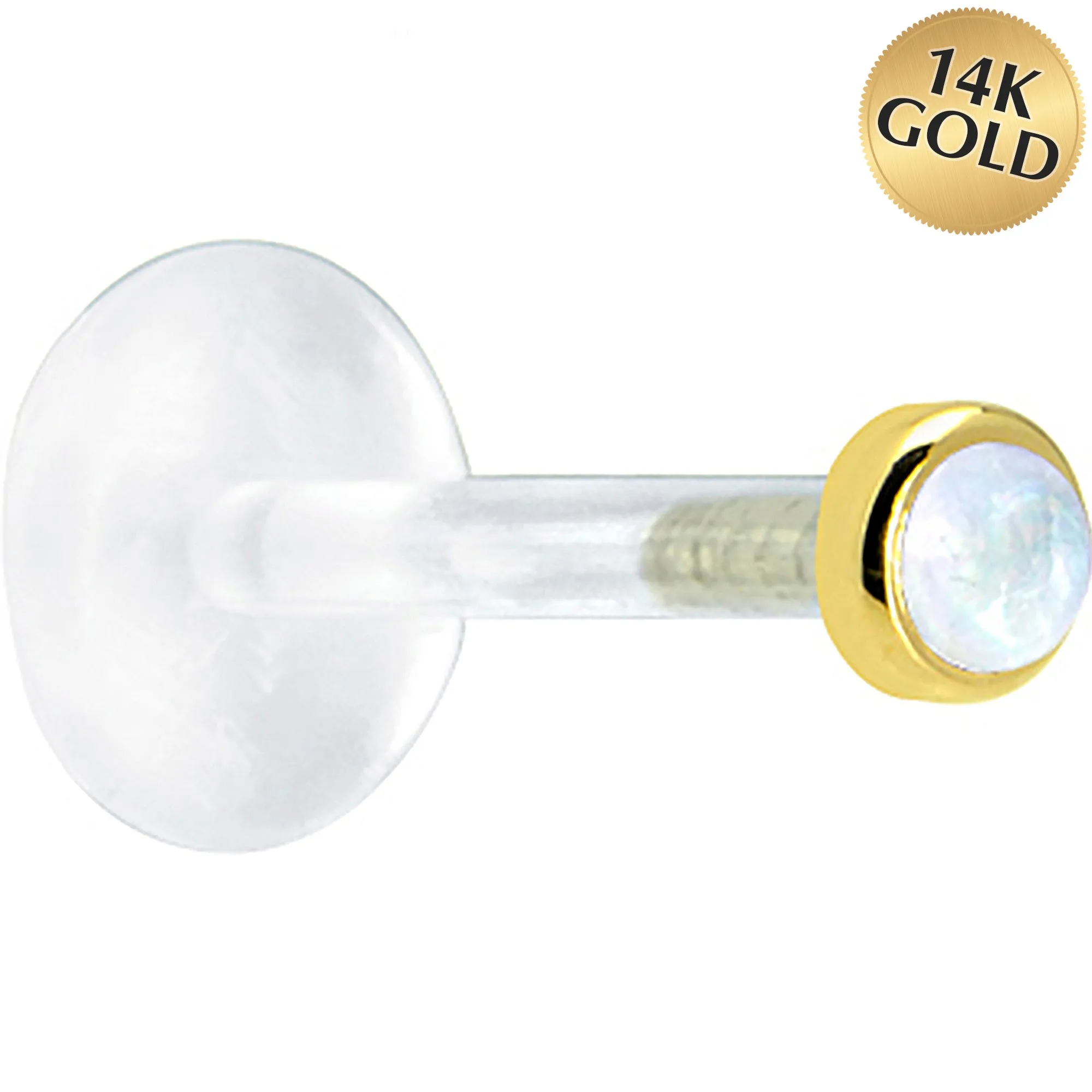 16 Gauge 1/4 Solid 14KT Yellow Gold 2mm Genuine Rainbow Moonstone Bioplast Cartilage Earring Stud