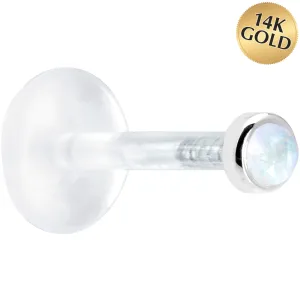 16 Gauge 5/16 Solid 14KT White Gold 2mm Genuine Rainbow Moonstone Bioplast Tragus Earring Stud
