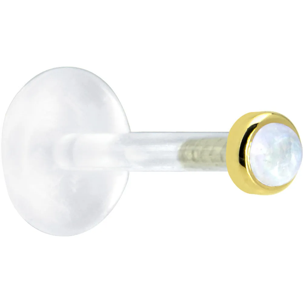 16 Gauge 5/16 Solid 14KT Yellow Gold 2mm Genuine Rainbow Moonstone Bioplast Tragus Earring Stud