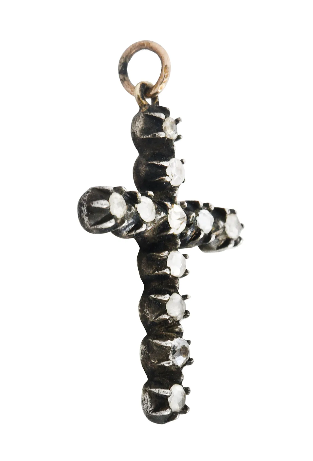 1850's Georgian Rose Cut Diamond Silver-Topped 14 Karat Gold Cross Charm Pendant