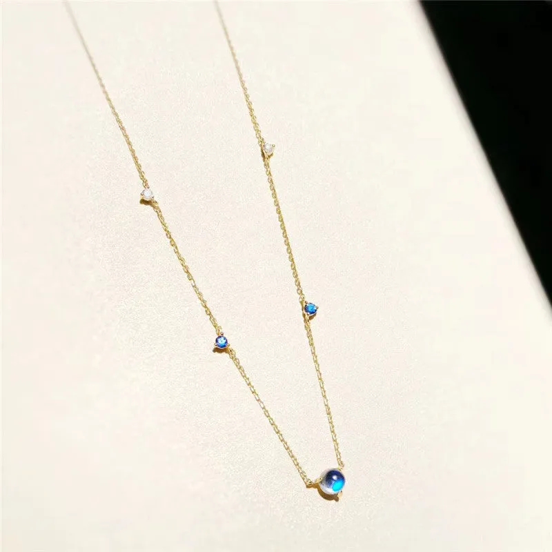 18K Gold Round Natural Diamond Moonstone 0.04ct Necklace
