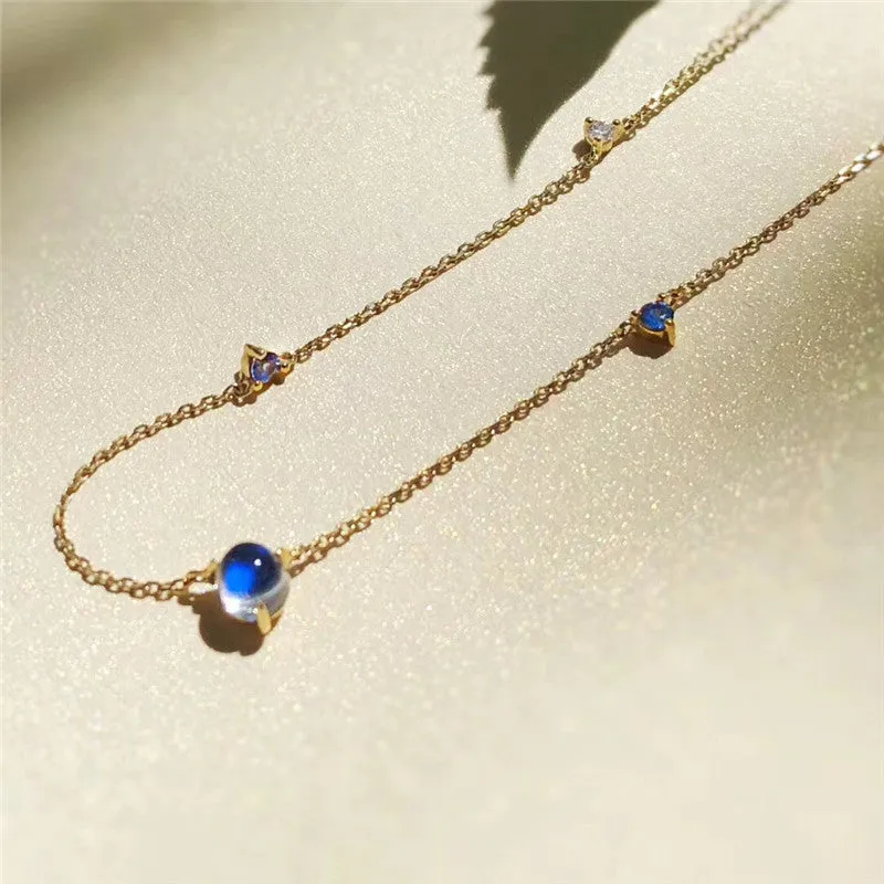 18K Gold Round Natural Diamond Moonstone 0.04ct Necklace