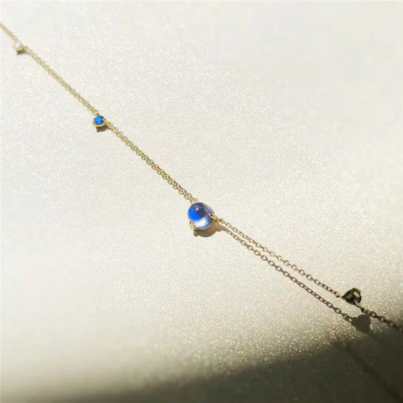 18K Gold Round Natural Diamond Moonstone 0.04ct Necklace