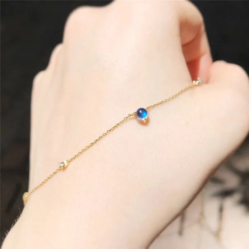 18K Gold Round Natural Diamond Moonstone 0.04ct Necklace