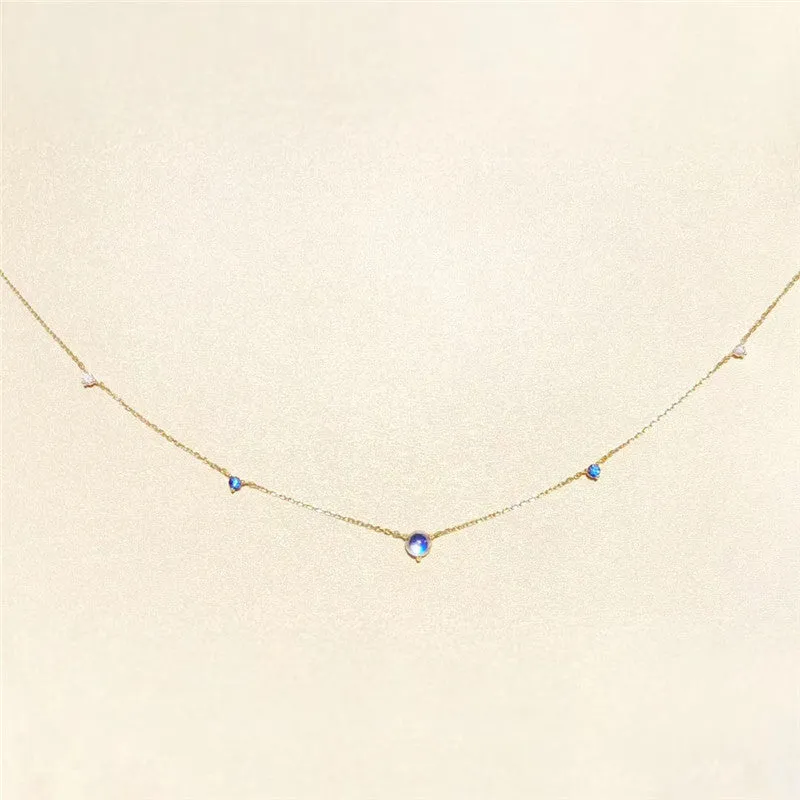 18K Gold Round Natural Diamond Moonstone 0.04ct Necklace