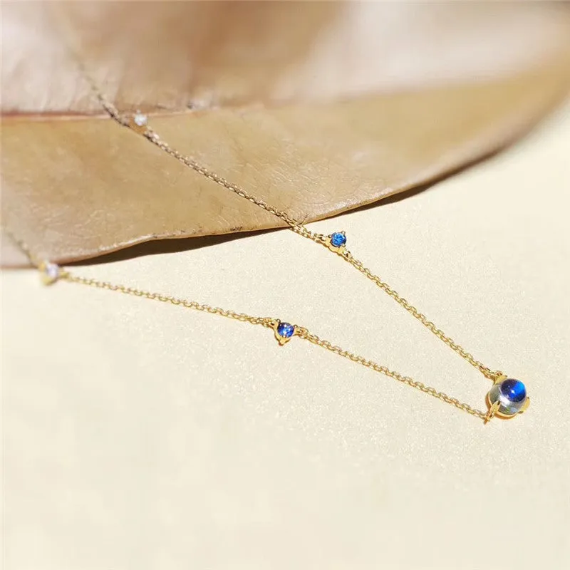 18K Gold Round Natural Diamond Moonstone 0.04ct Necklace