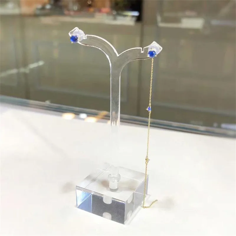 18K Gold Round Natural Moonstone Sapphire 4.5mm Wire Length Ball Ear Wire