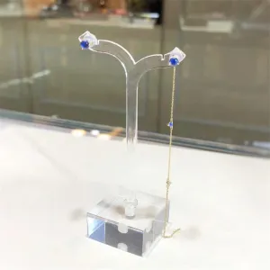 18K Gold Round Natural Moonstone Sapphire 4.5mm Wire Length Ball Ear Wire