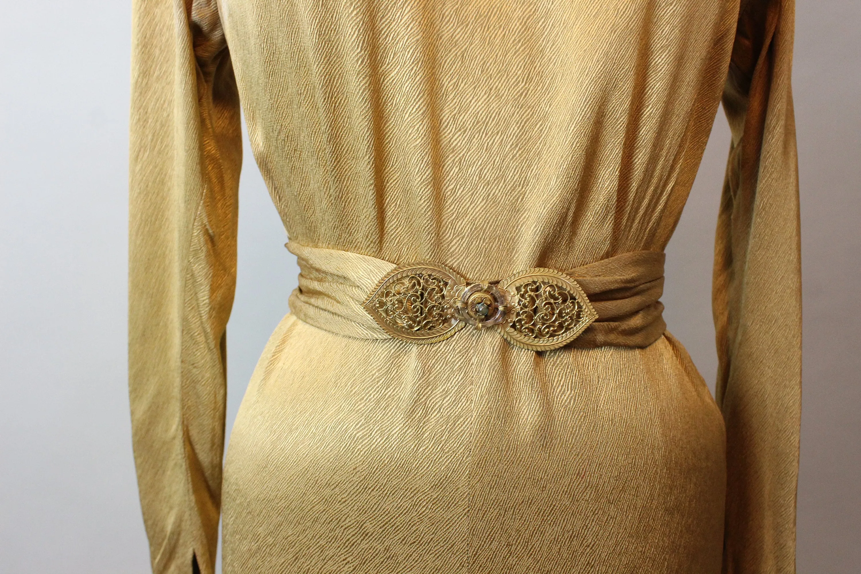 1930s GOLD GODDESS belted dress gown small | new fall