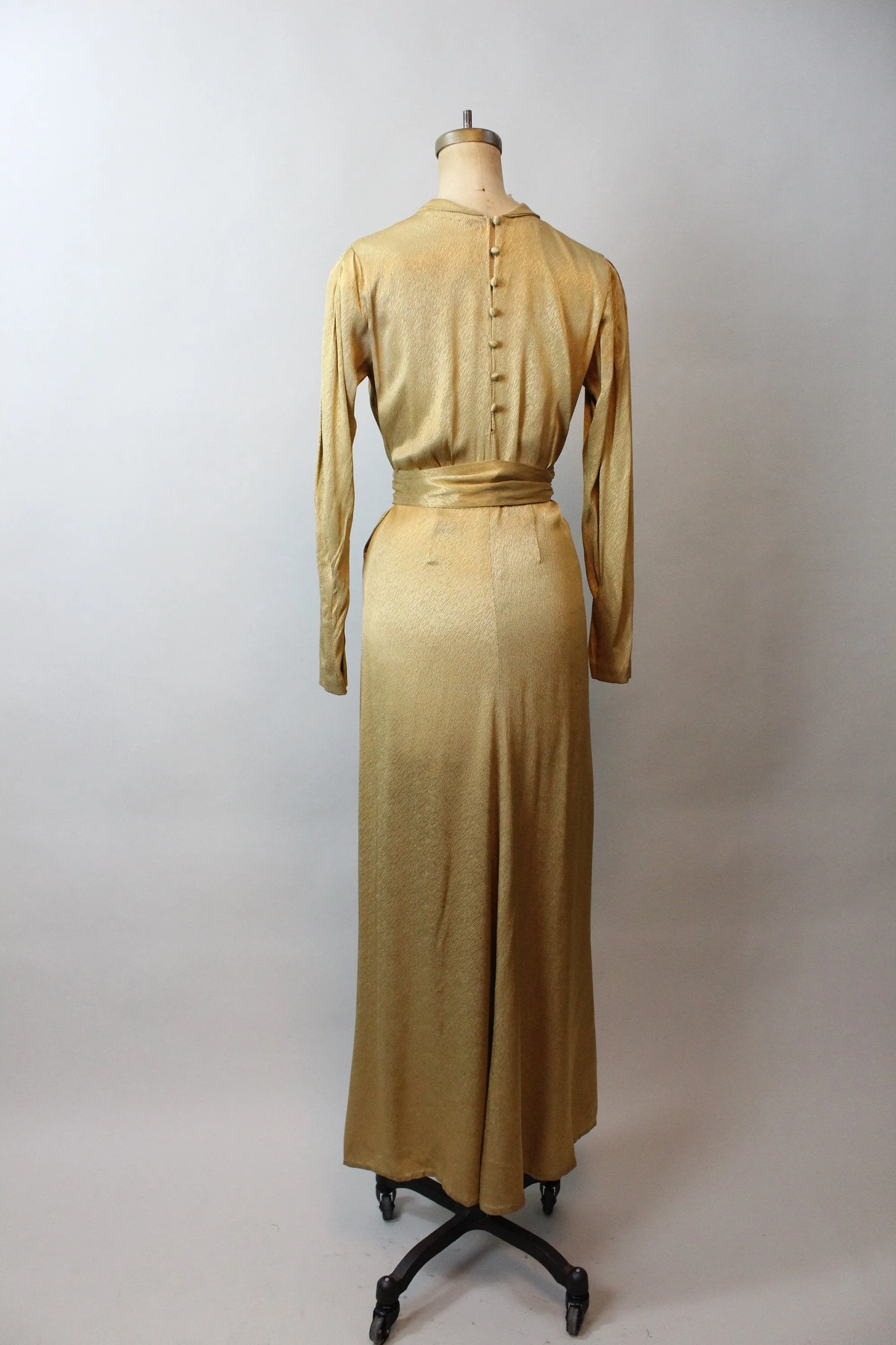 1930s GOLD GODDESS belted dress gown small | new fall