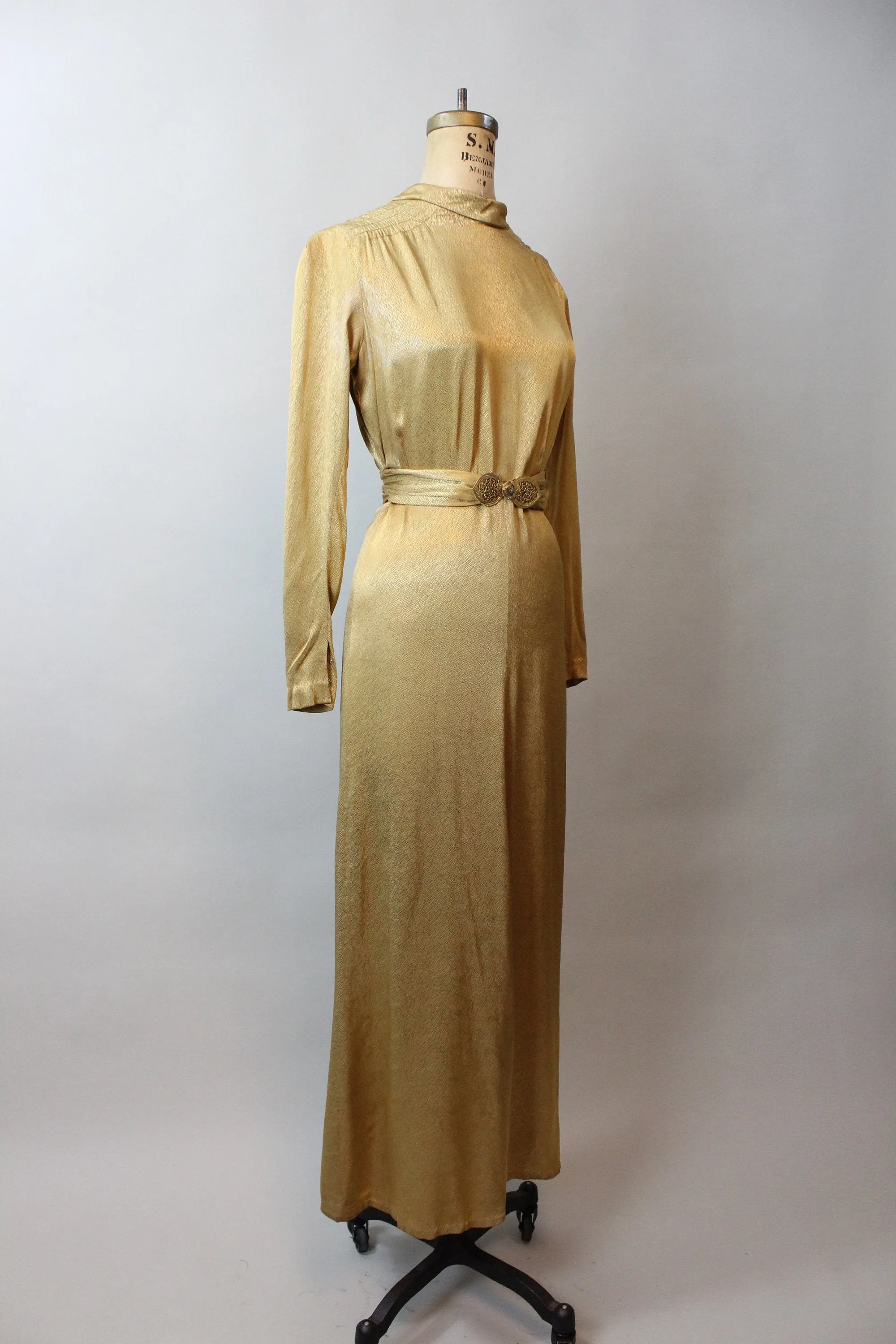1930s GOLD GODDESS belted dress gown small | new fall