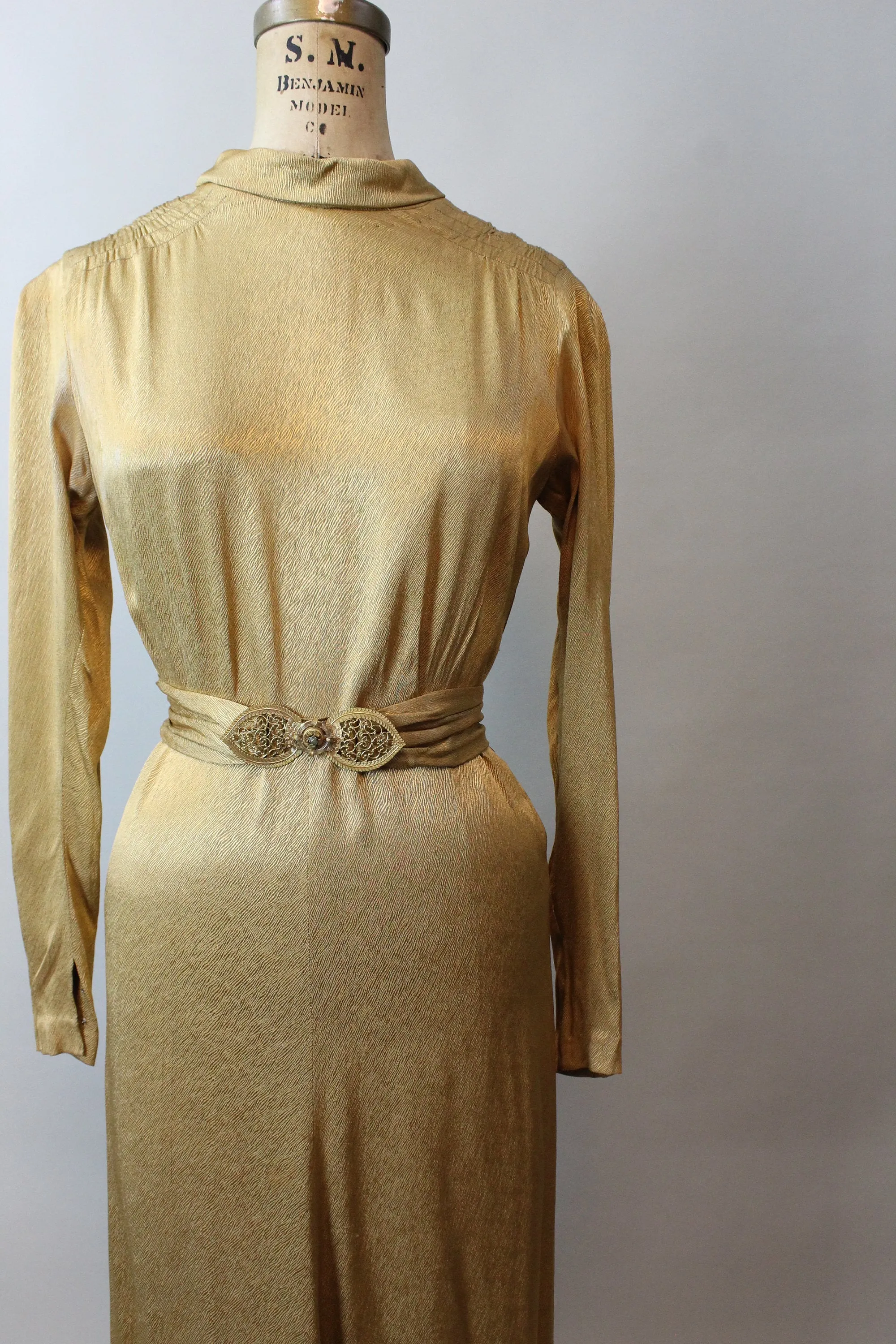 1930s GOLD GODDESS belted dress gown small | new fall