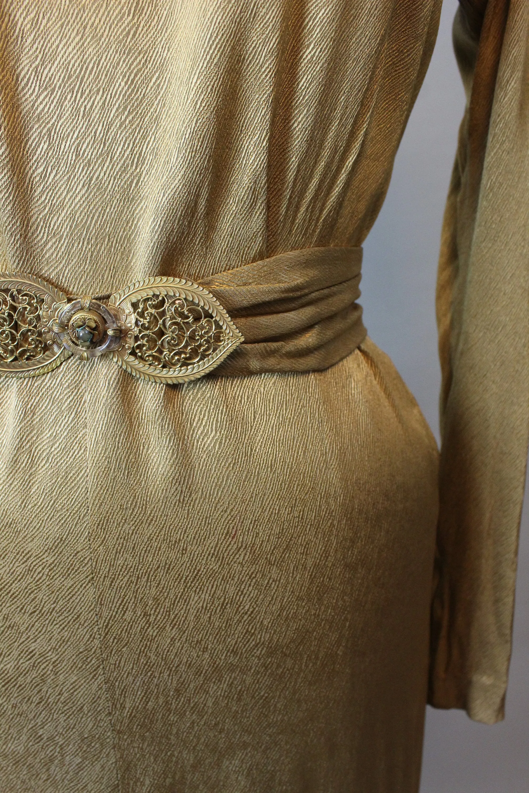 1930s GOLD GODDESS belted dress gown small | new fall