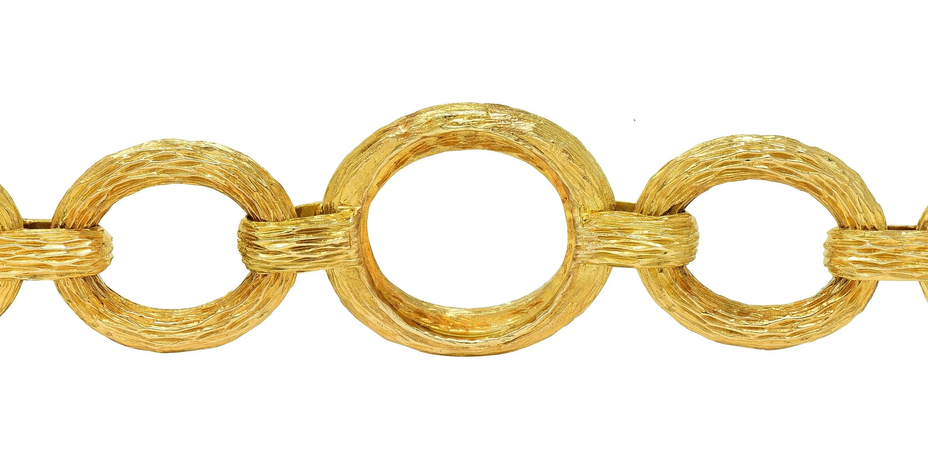 1970's 14 Karat Yellow Gold Wood Grain Link Vintage Bracelet