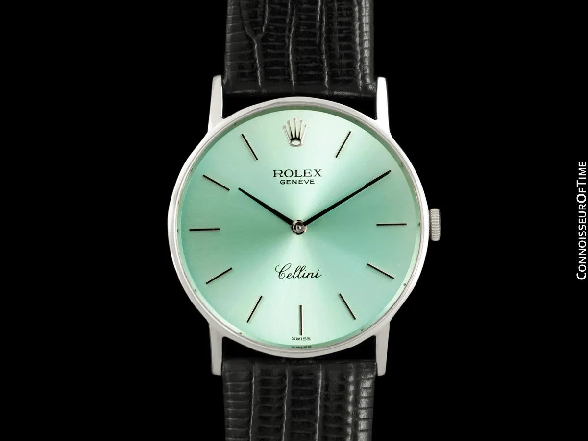 1973 Rolex Cellini Vintage Mens Midsize Handwound Watch with Tiffany Blue Dial, Ref. 3833 - 18K White Gold