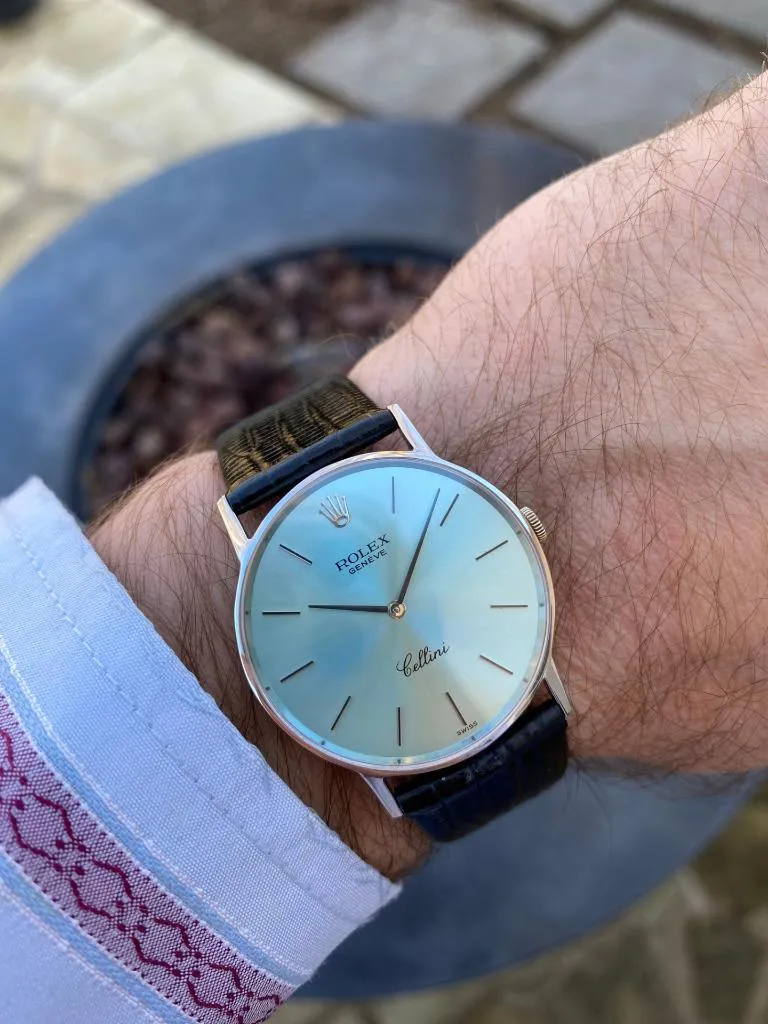 1973 Rolex Cellini Vintage Mens Midsize Handwound Watch with Tiffany Blue Dial, Ref. 3833 - 18K White Gold
