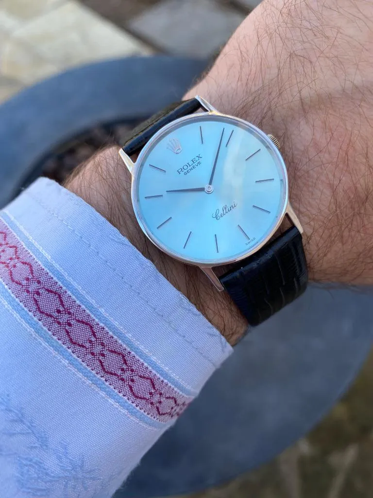 1973 Rolex Cellini Vintage Mens Midsize Handwound Watch with Tiffany Blue Dial, Ref. 3833 - 18K White Gold