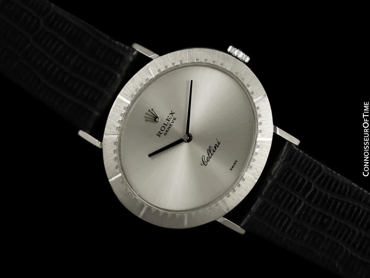 1976 Rolex Cellini Vintage Mens Midsize Handwound Oval Watch, Ref. 4083 - 18K White Gold