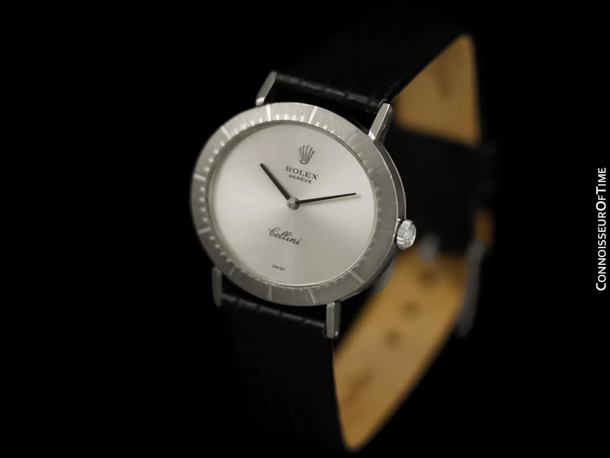 1976 Rolex Cellini Vintage Mens Midsize Handwound Oval Watch, Ref. 4083 - 18K White Gold