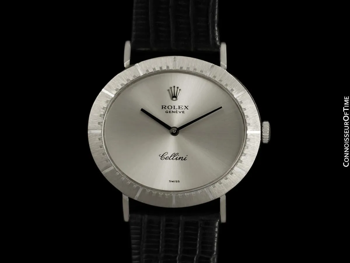 1976 Rolex Cellini Vintage Mens Midsize Handwound Oval Watch, Ref. 4083 - 18K White Gold