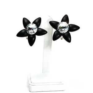 1980's Black Star Rhinestone Earrings by Wendy Gell