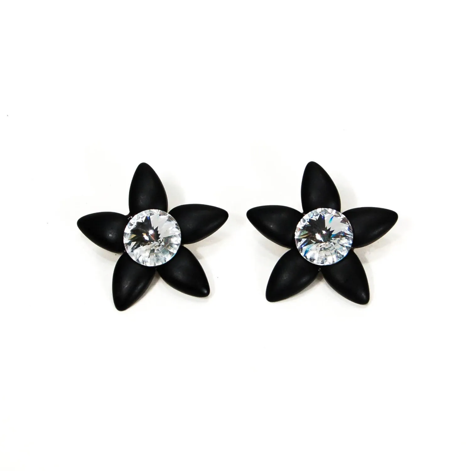 1980's Black Star Rhinestone Earrings by Wendy Gell