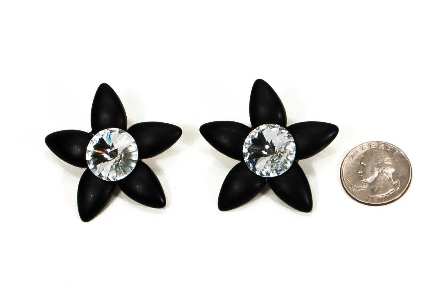 1980's Black Star Rhinestone Earrings by Wendy Gell