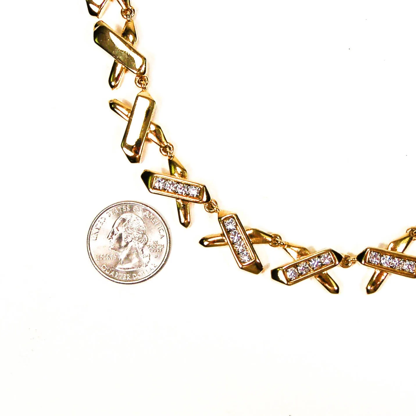 1980's Statement Necklace with Rhinestone X Detail