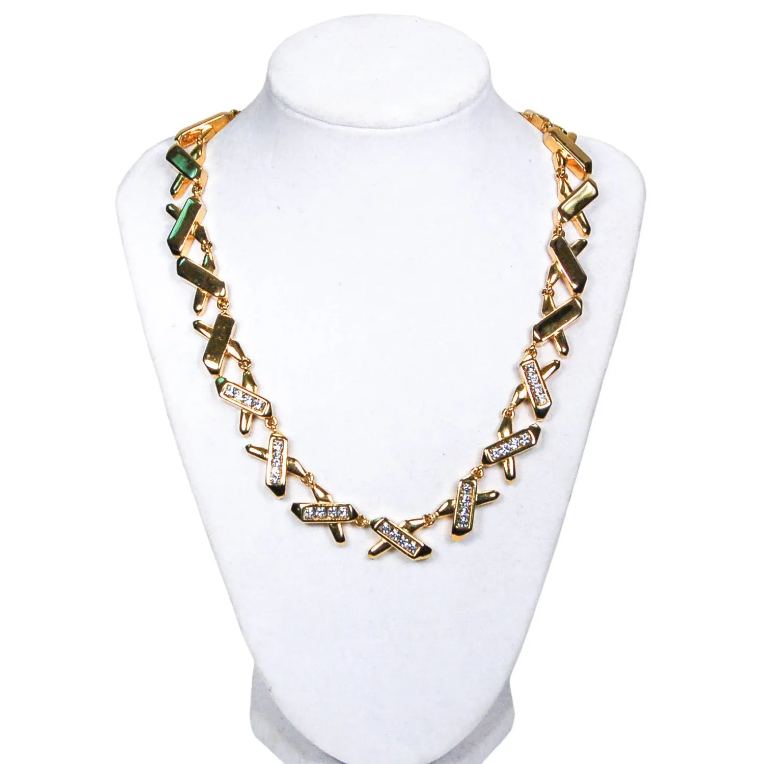 1980's Statement Necklace with Rhinestone X Detail