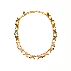 1980's Statement Necklace with Rhinestone X Detail