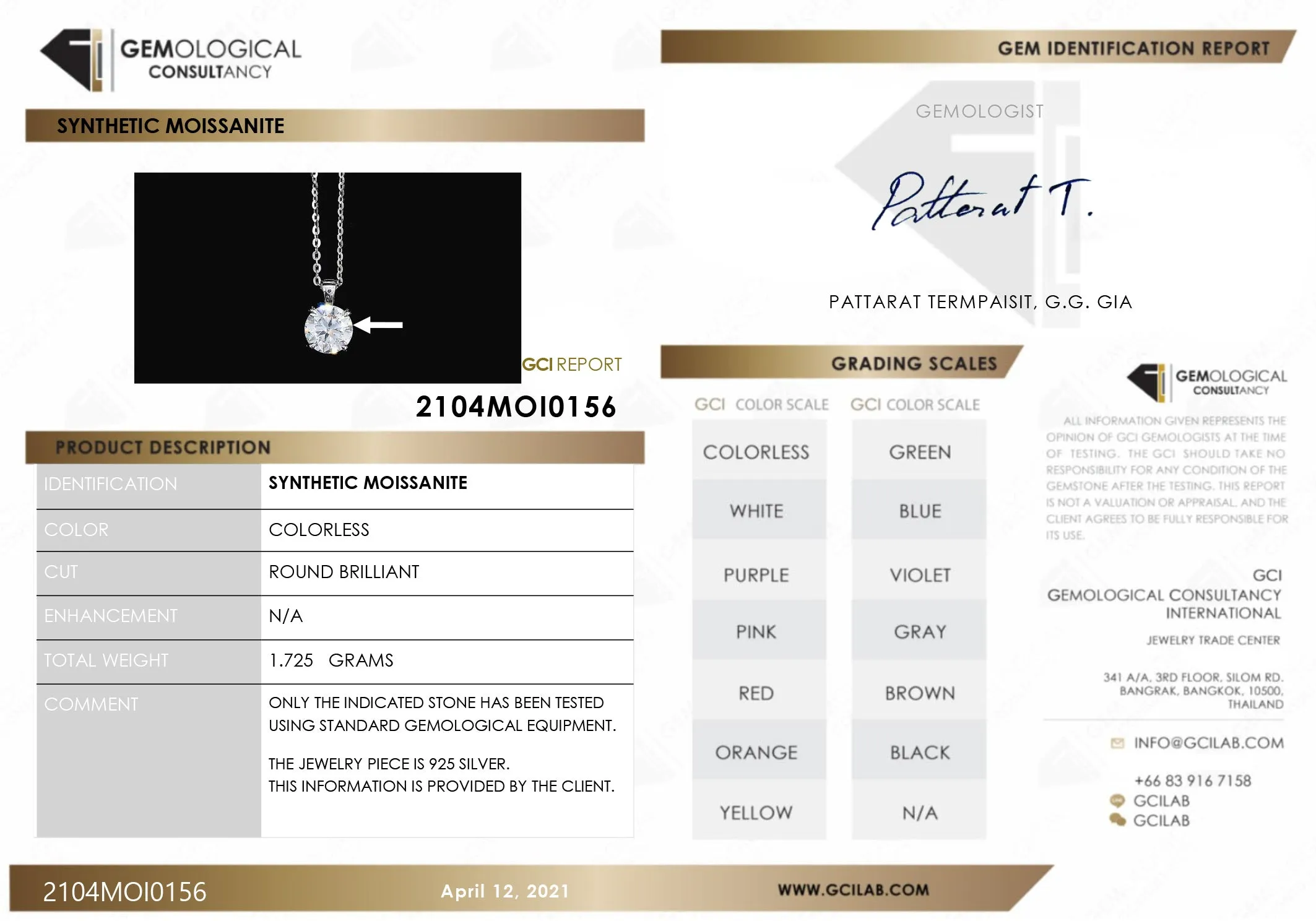 1CT Round Cut Moissanite Diamond Pendant Necklace