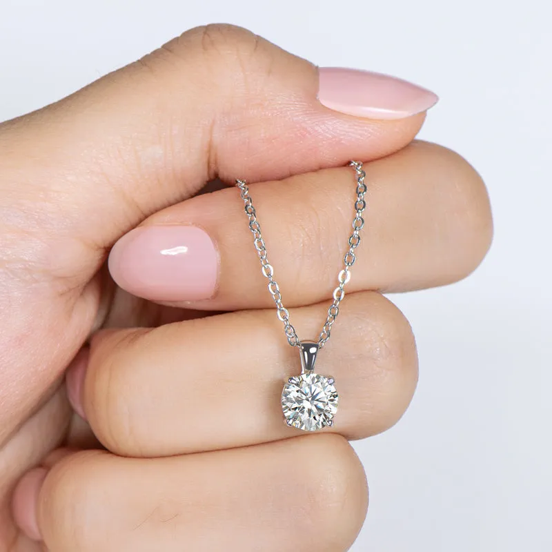 1CT Round Cut Moissanite Diamond Pendant Necklace