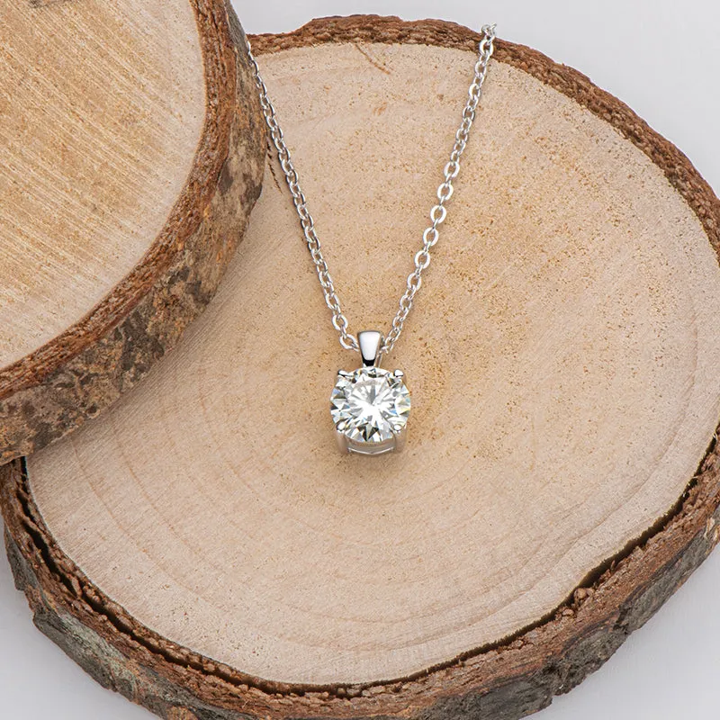 1CT Round Cut Moissanite Diamond Pendant Necklace